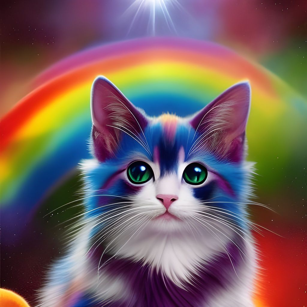 Rainbow Goddess Holding Cute Kitten: Hyperrealistic Art