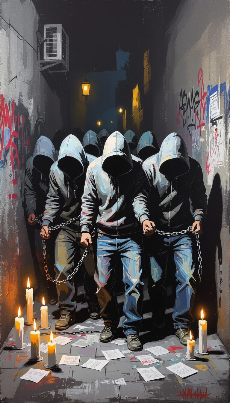 Protesters Breaking Shackles in Candlelit Street