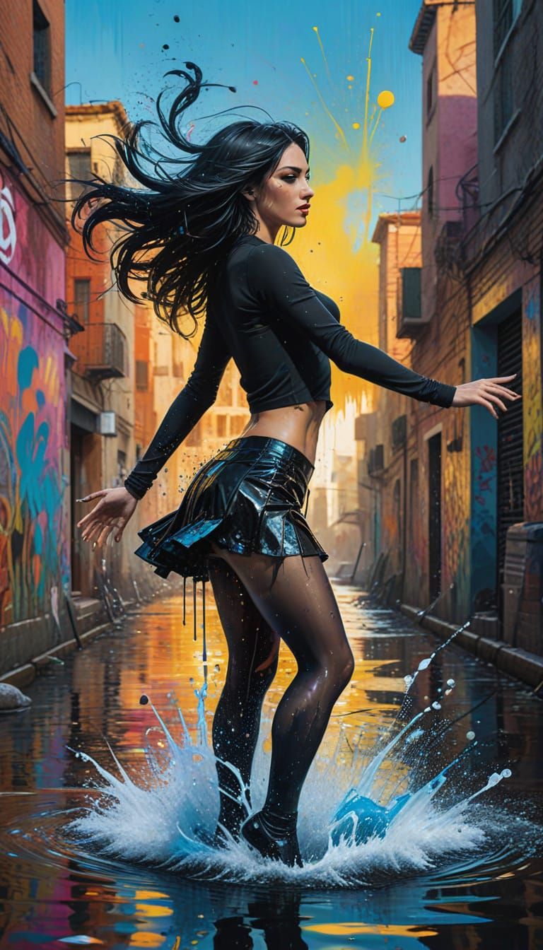 Androgynous Dancer in Vibrant Graffiti Style