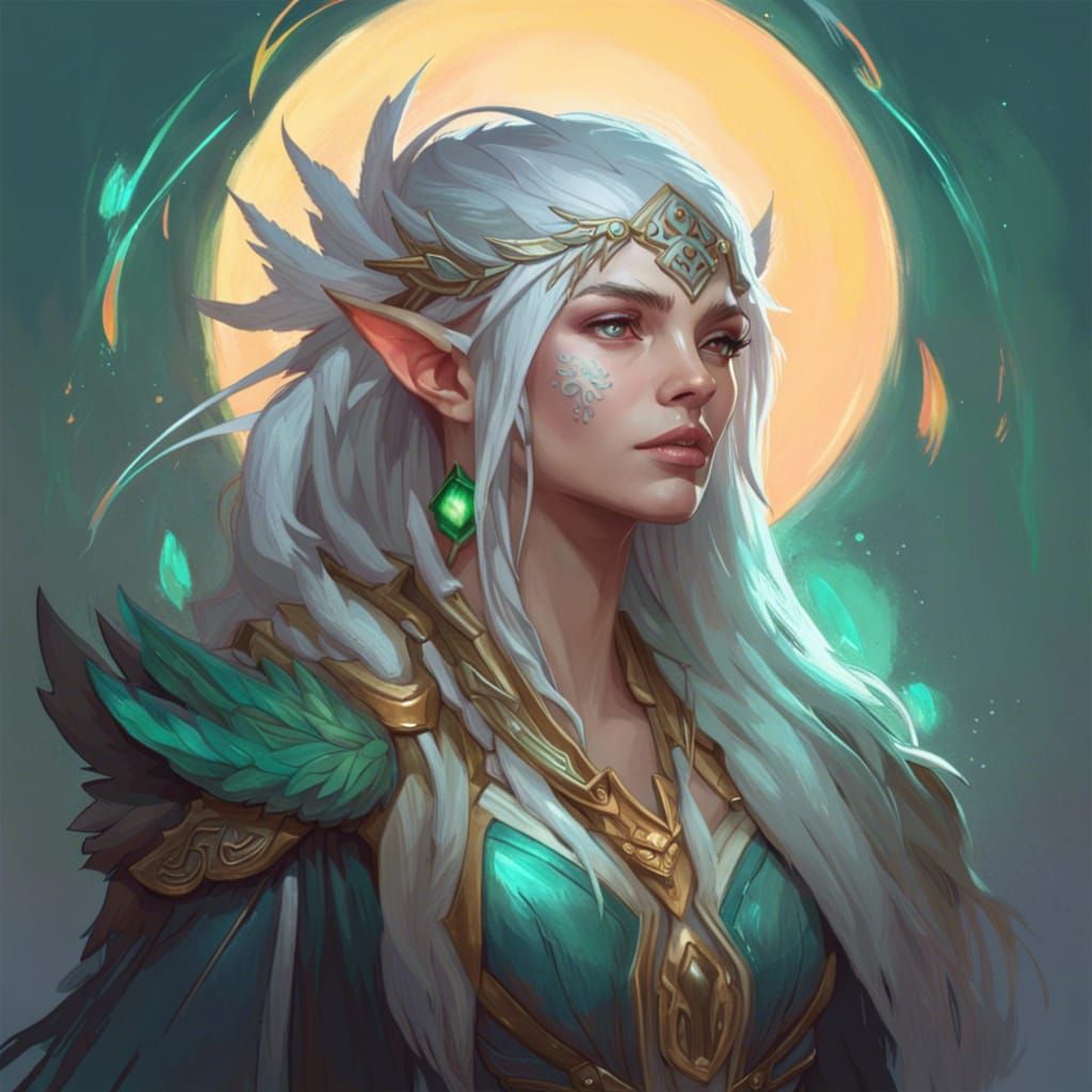 Druid Moon High Elf Portrait in Detailed Style