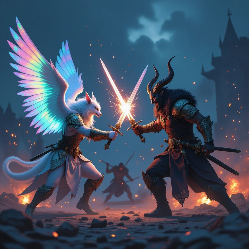 Magical Creatures Duel in Epic Night Battle