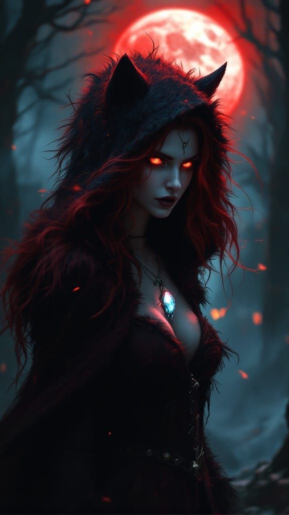 Lone Huntress Under Crimson Moonlight
