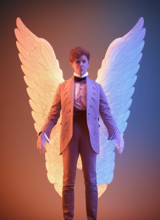 Victorian Angel Portrait with Neon Vapor in Hyperrealism Sty...