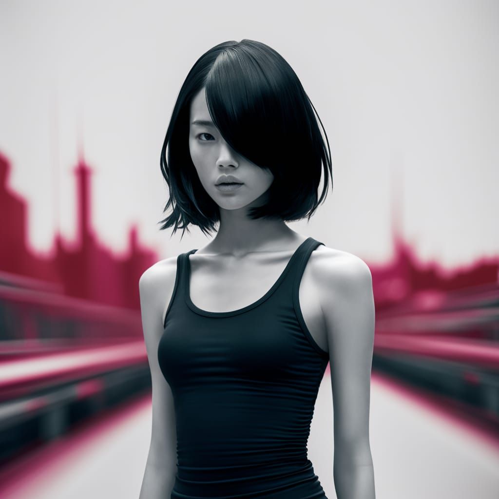 Minimalist Woman in Cityscape Illustration