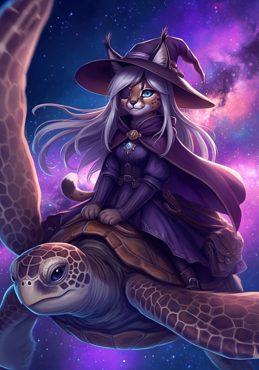 Vibrant Pop Art Caracal Soars Through Cosmic Starscape