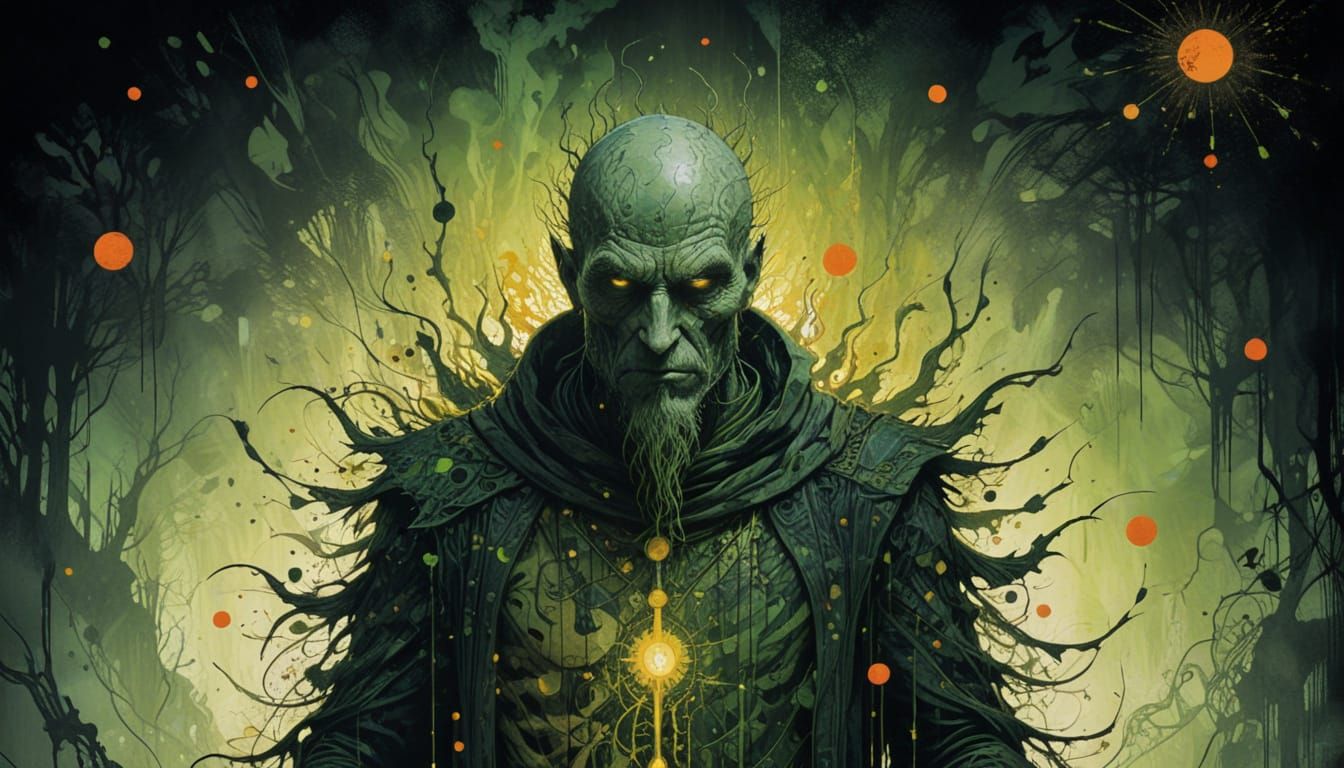 Surreal Expressionist Green Wizard