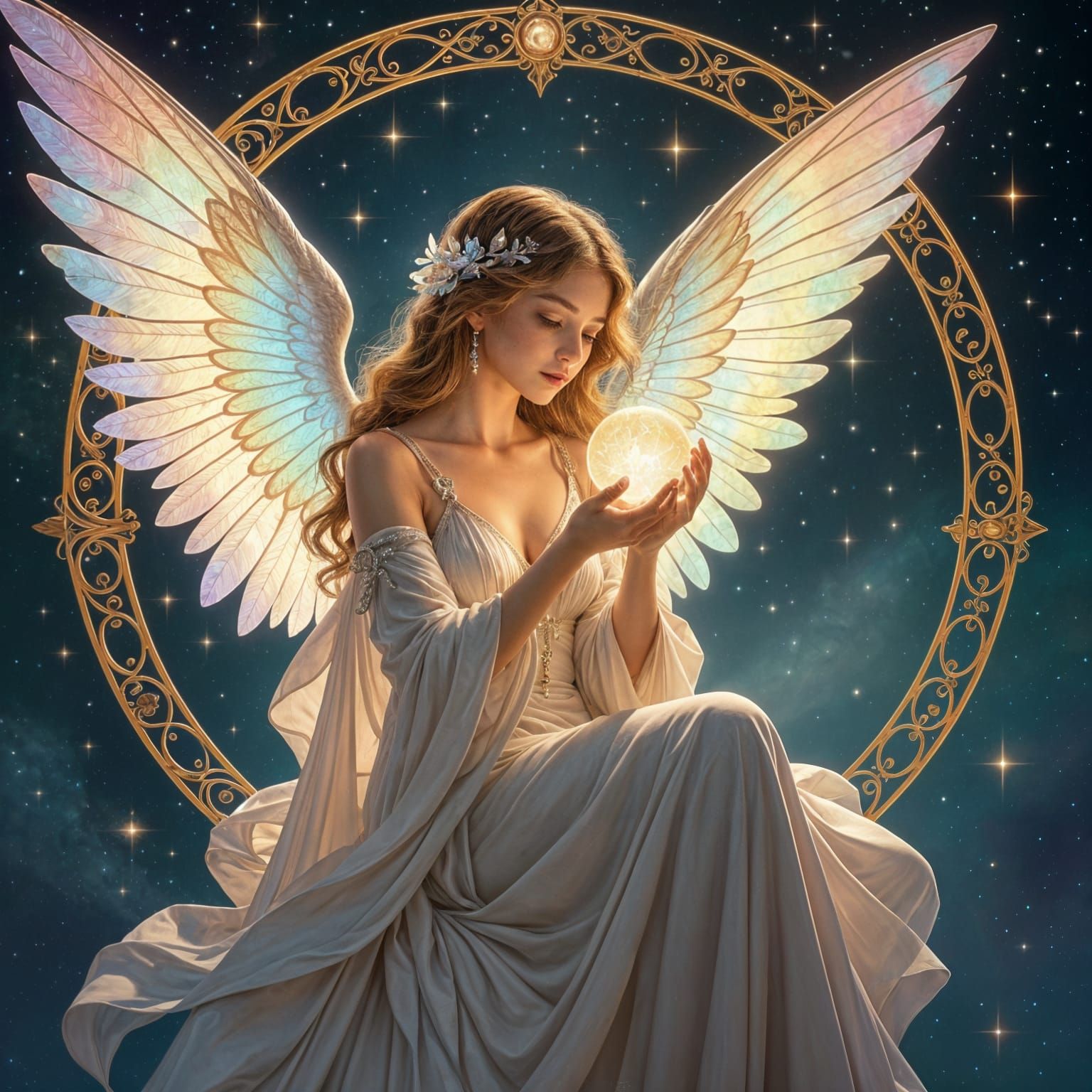 Celestial Being Whispering Secrets, Art Nouveau Style