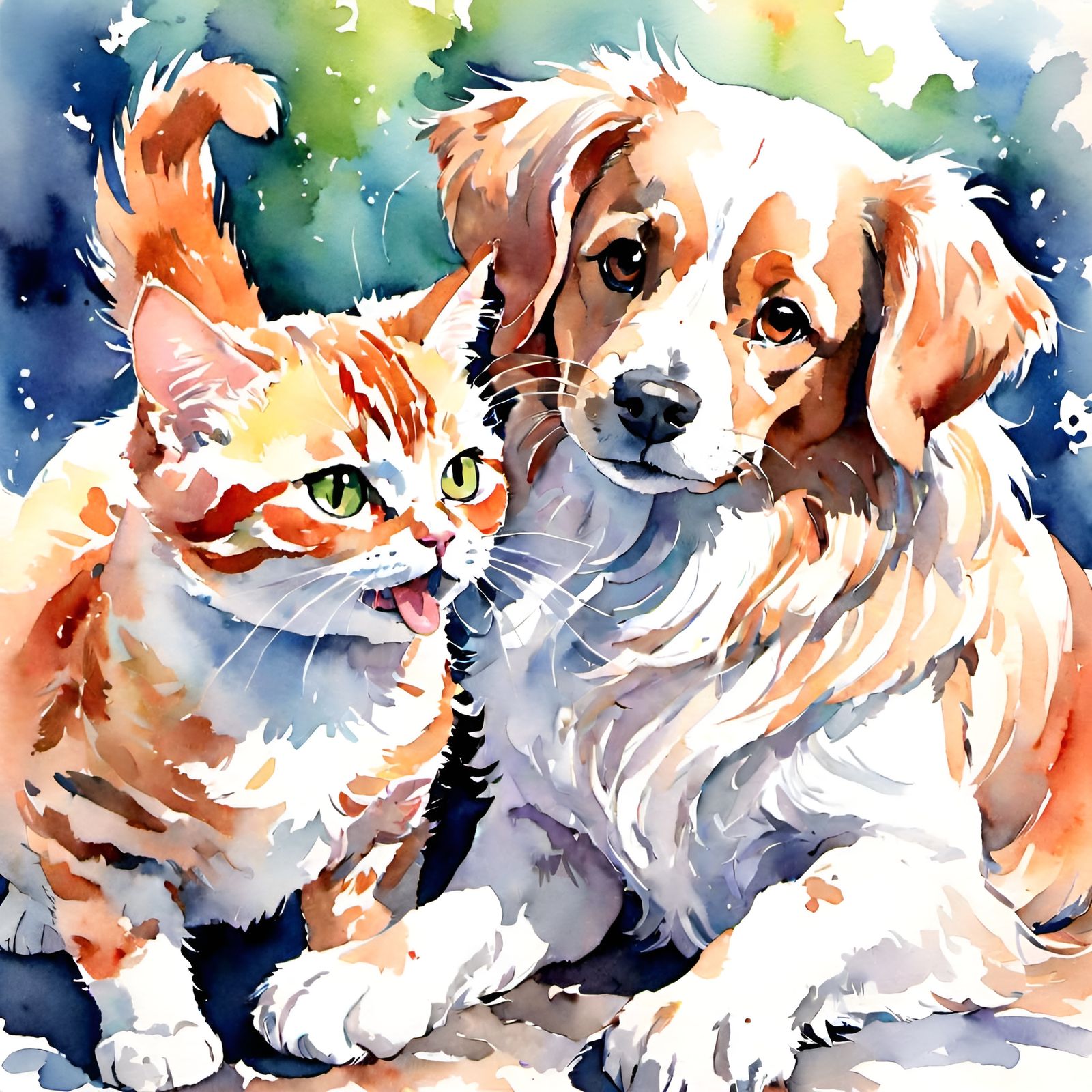 Dog and Cat Play Together in Soft Style