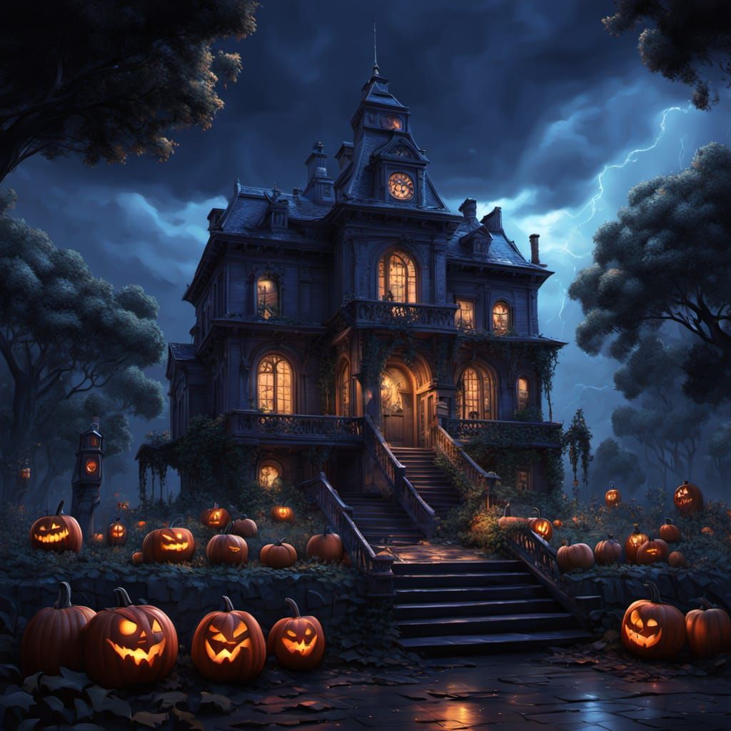 Gothic Mansion with Claw Vines and Glowing Windows