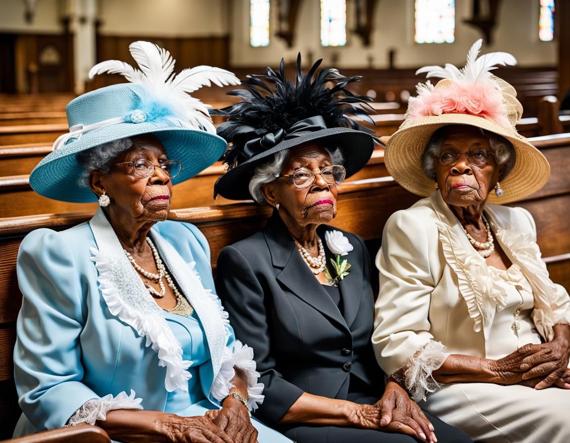 Elderly Black Women in Church, Oil Painting