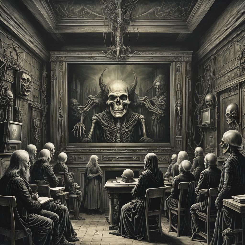 In a futuristic Victorian 18th century school class room for...