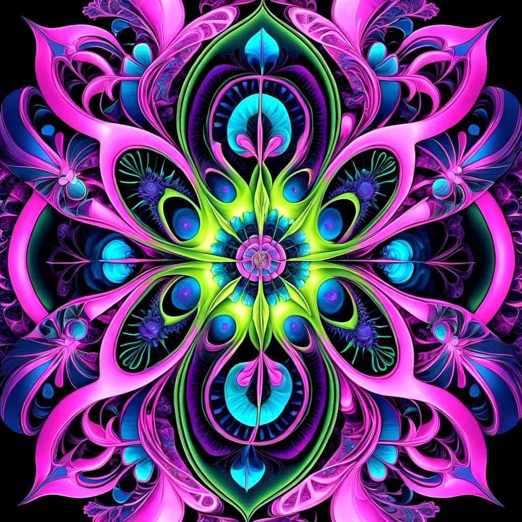 Psychedelic Fractal Art in Vibrant Neon Colors