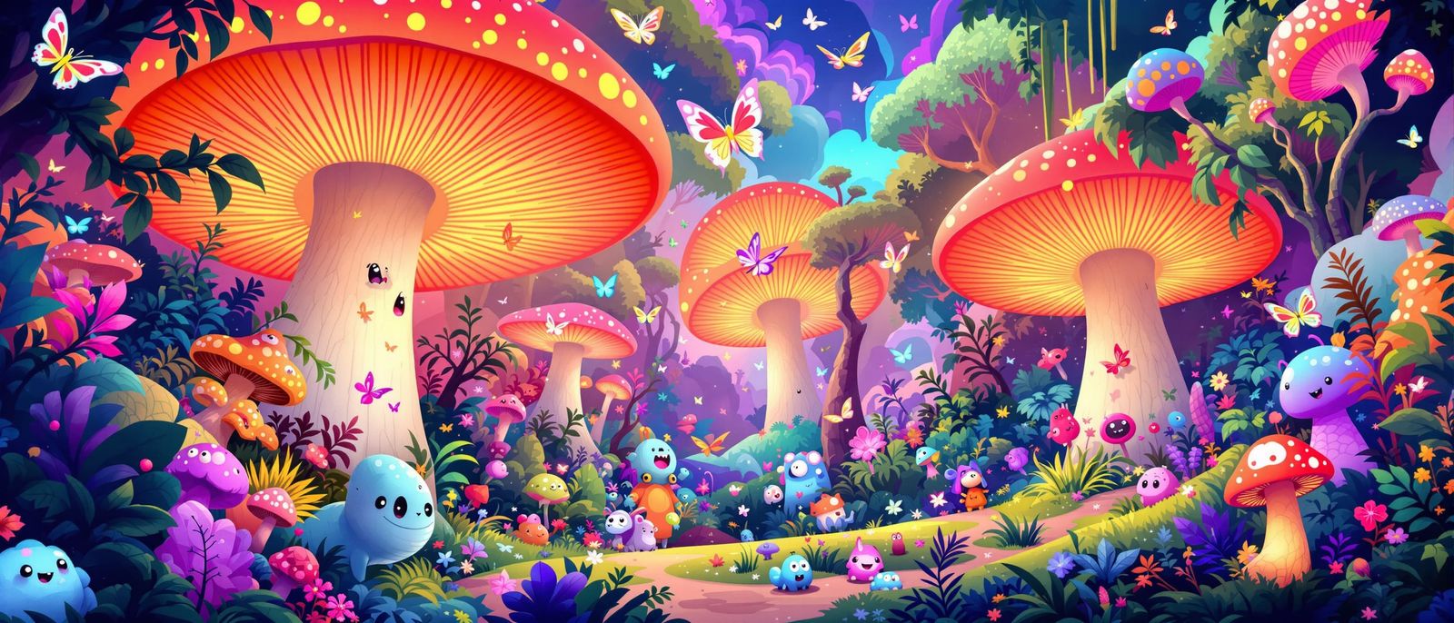 Extraterrestrial Jungle with Whimsical Creatures and Glowing...