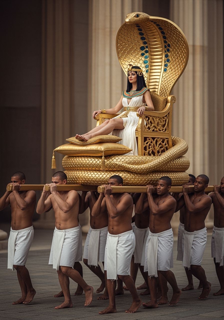 Egyptian Queen on Golden Throne in Photography Style