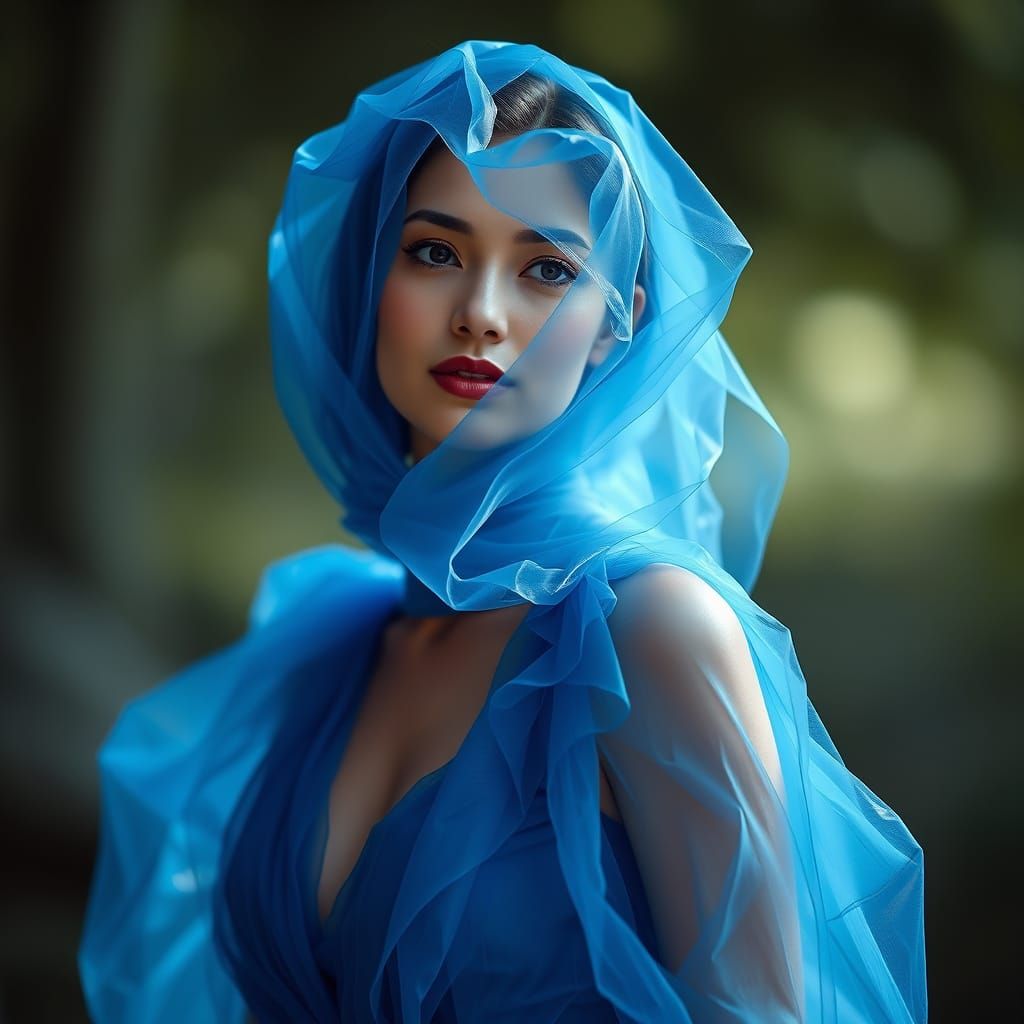 Woman in Flowing Blue Gown: Professional Photography