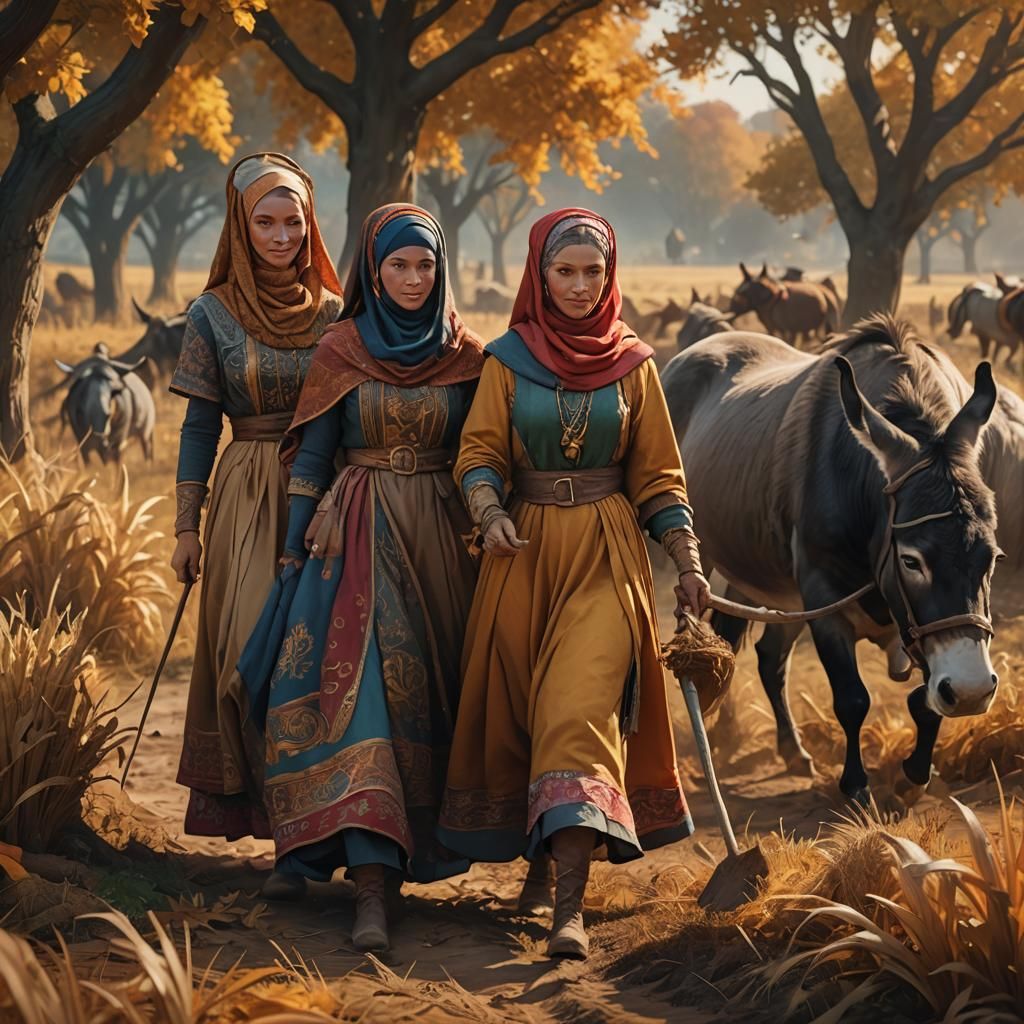 Medieval Women Plowing Field: Fantasy Concept Art