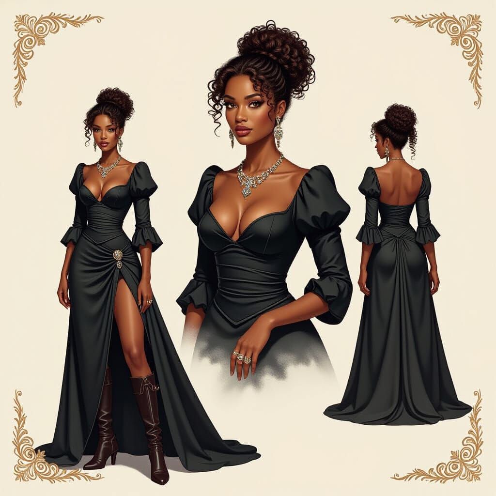 Elegant African Woman in Gothic Attire with Jewelry