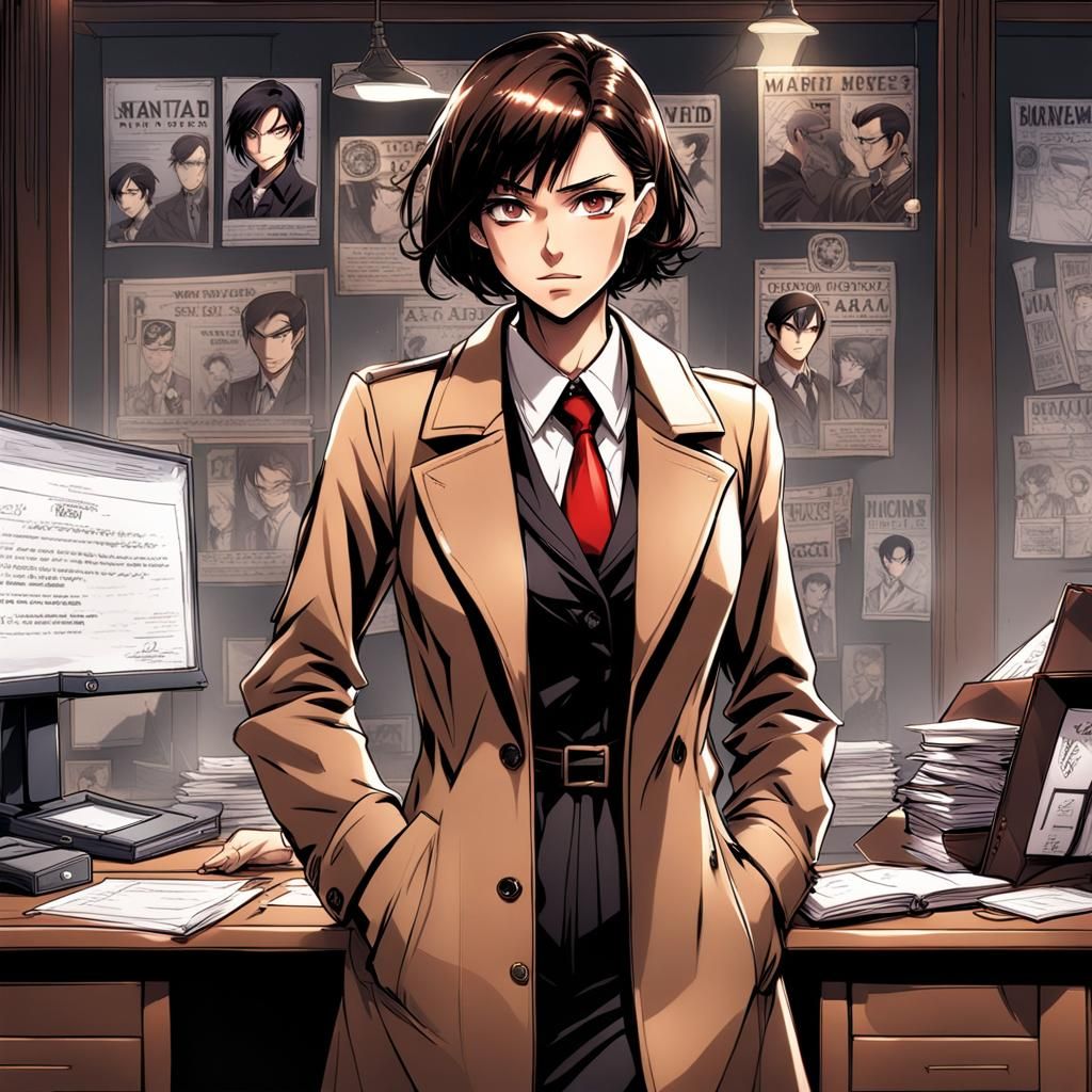 Anime Style Female Detective in Office