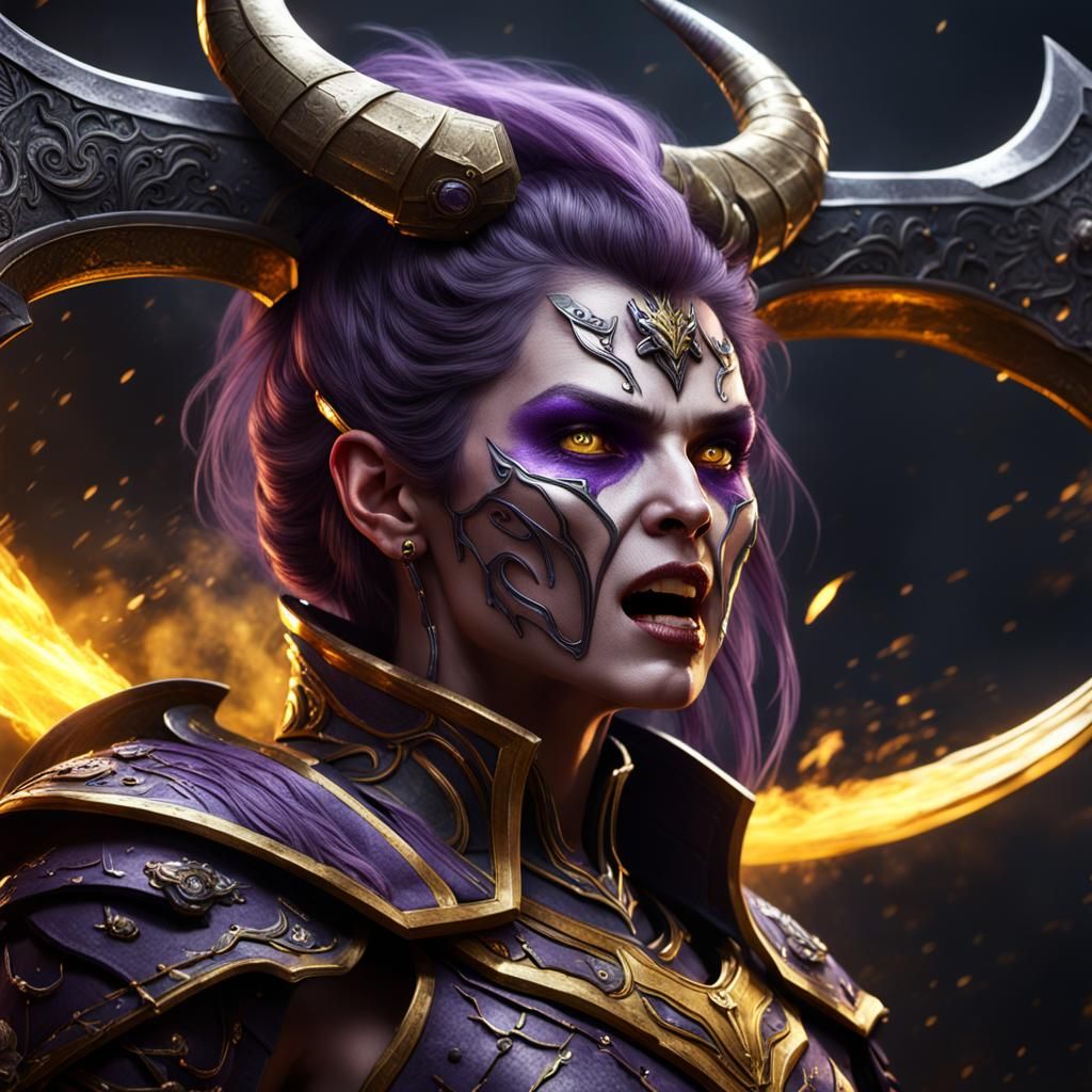 Surreal Dark Fantasy Warrior Unleashes Fury with Scythe