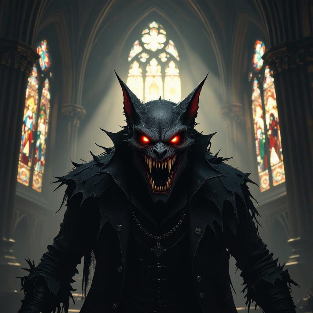 Menacing Creature Snarling in Gothic Cathedral