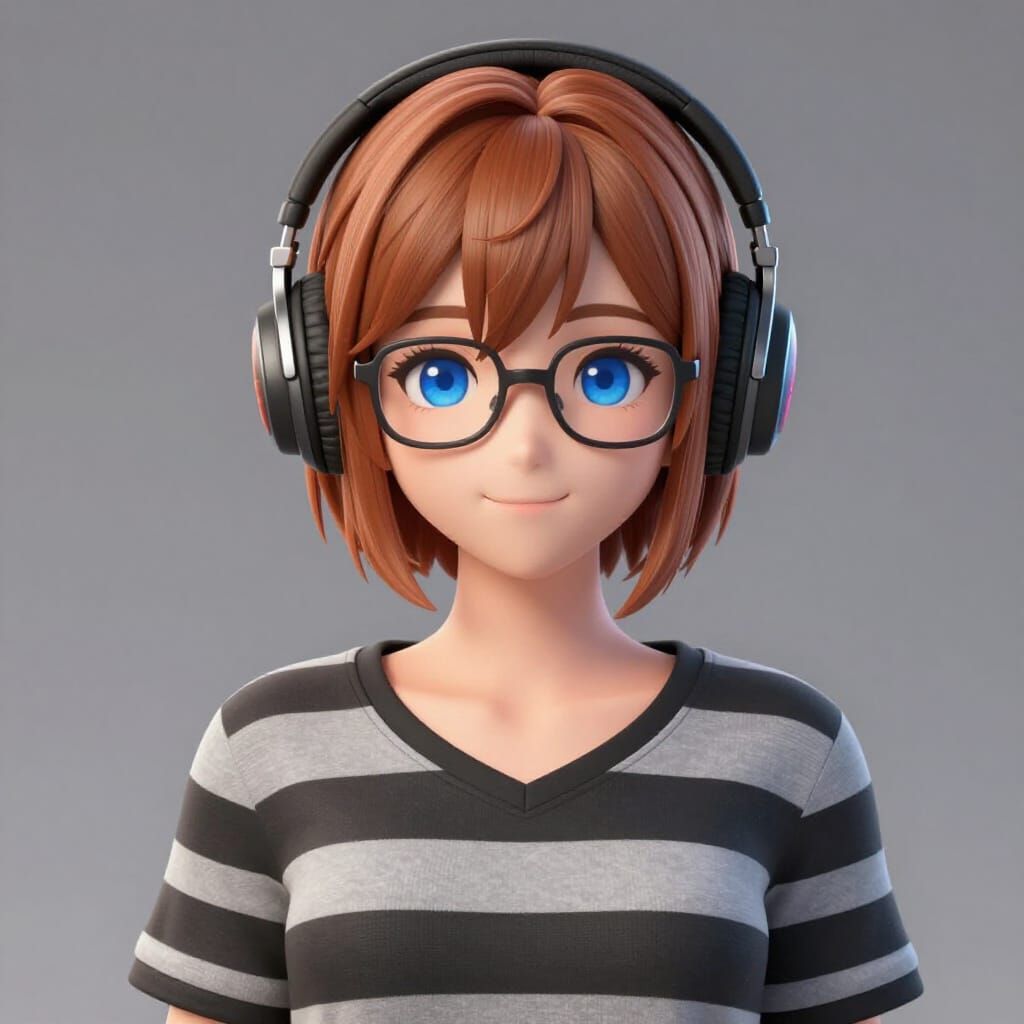 Anime Portrait of a Woman with Glasses and Headphones
