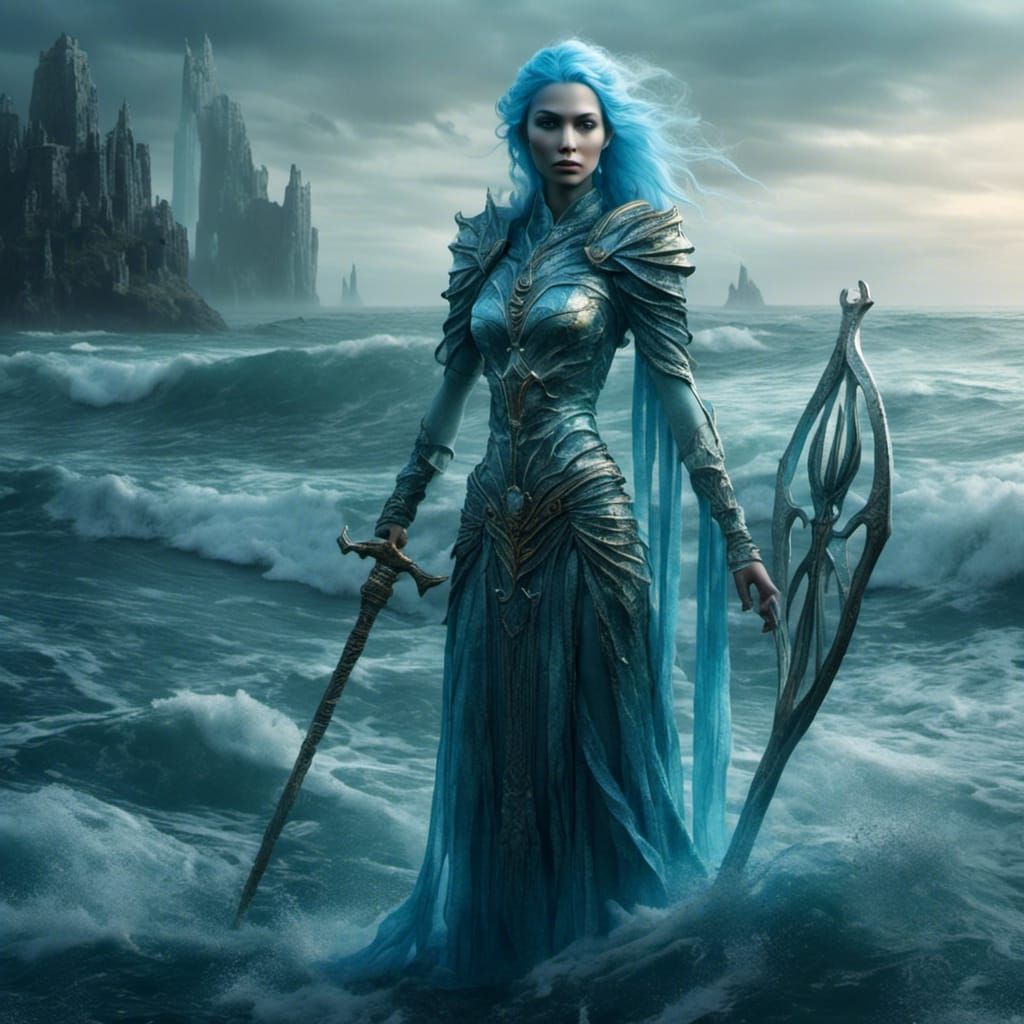 Blue Sea Elf with Trident in Ghostly Armor