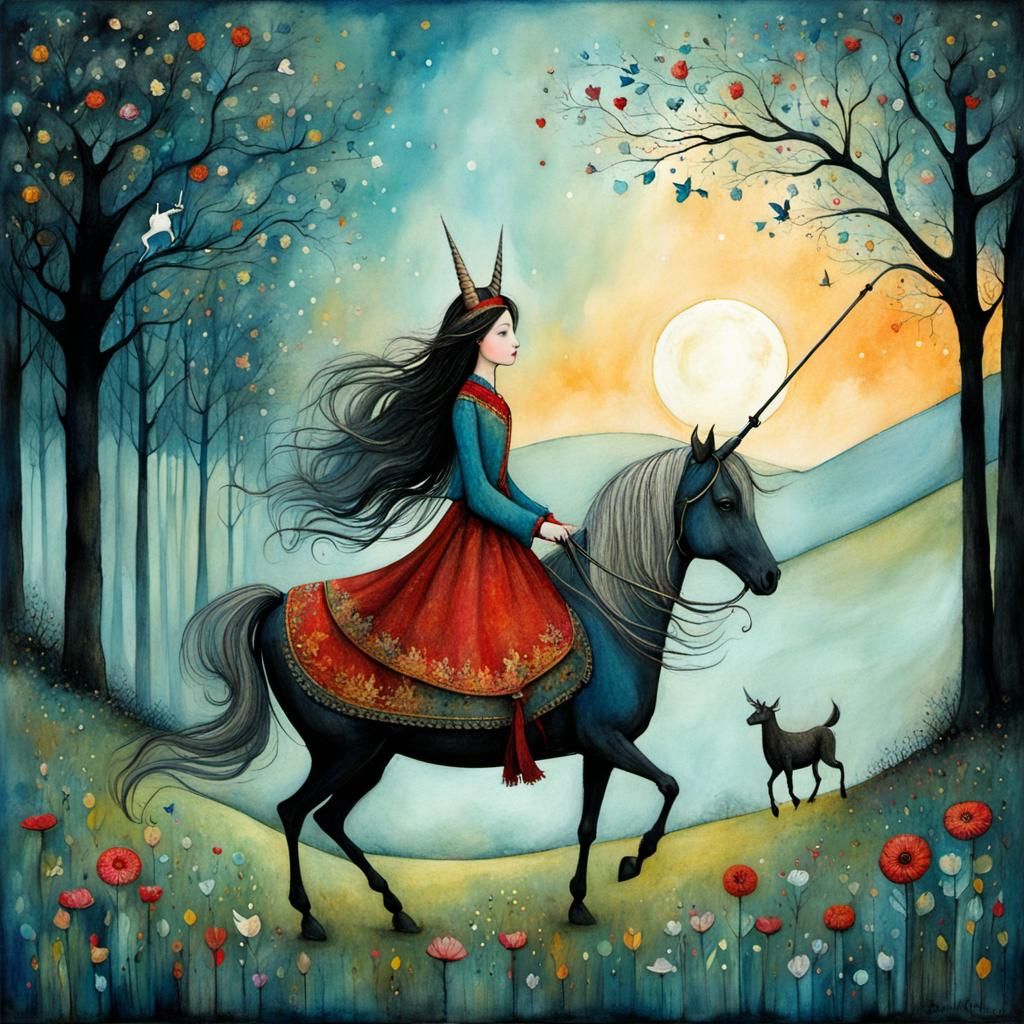 Whimsical Last Unicorn Illustration in Magical Setting
