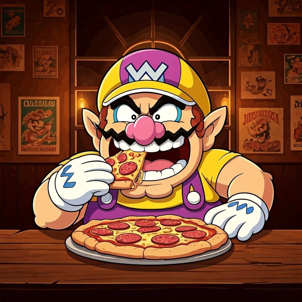 Wario in Warm, Golden Cartoon Style