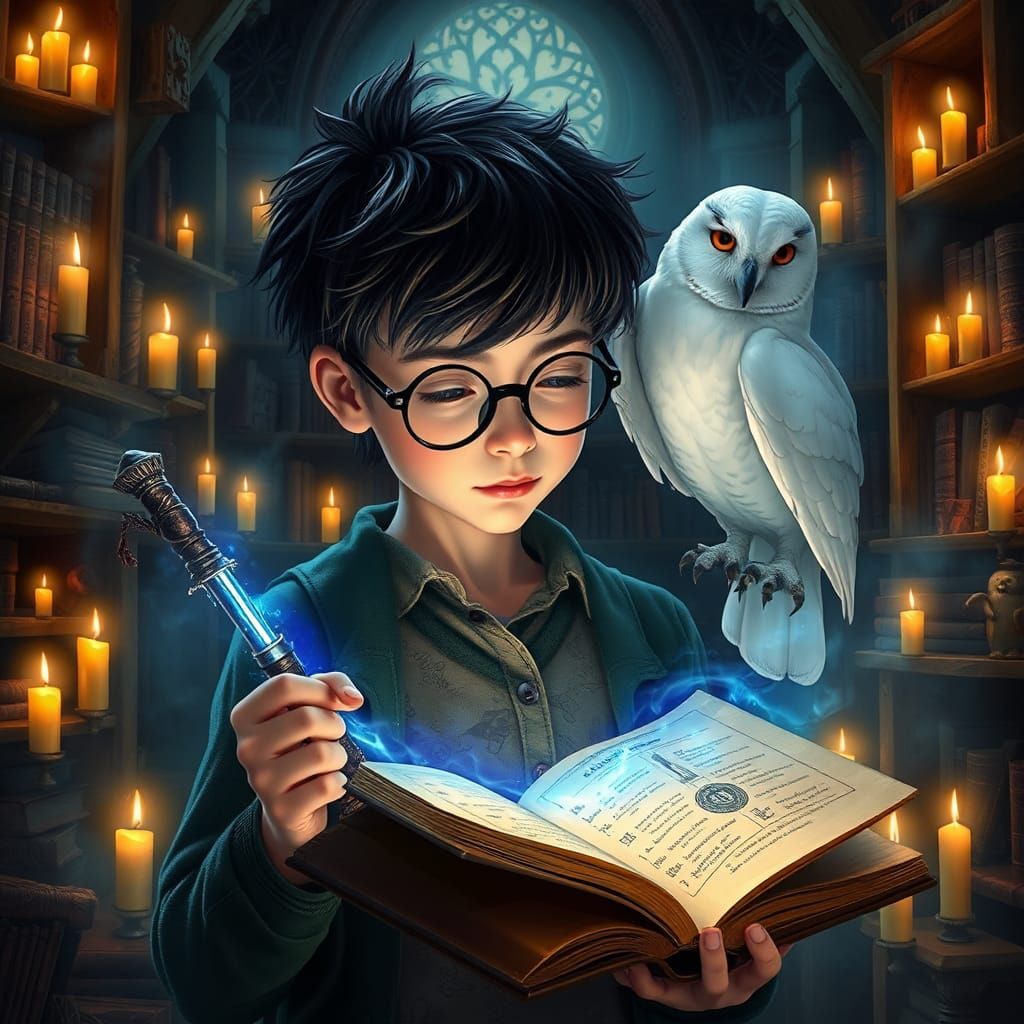 Magical Boy in Castle Library, Luminescent Style