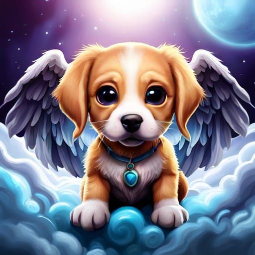 Puppy Angel Portrait in Heaven, Detailed Digital Art