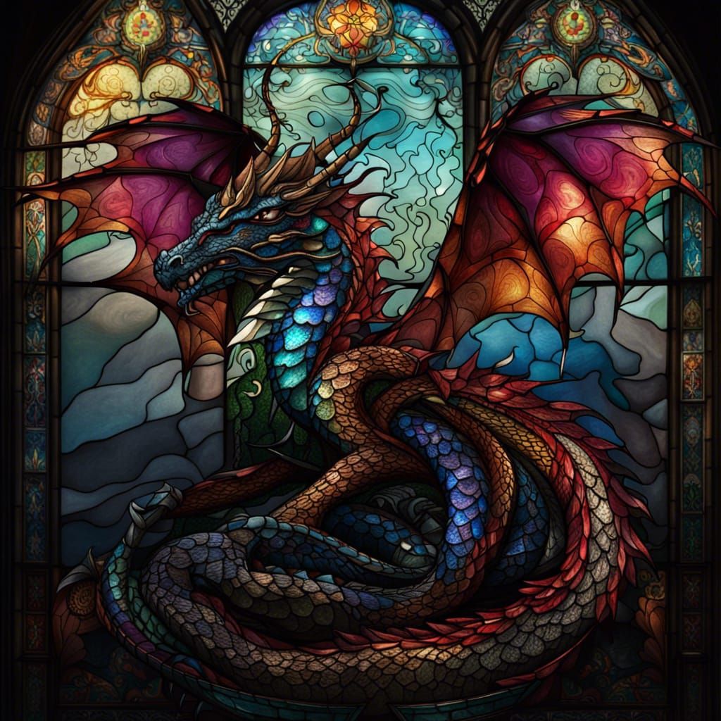 Stained Glass Dragon Digital Painting