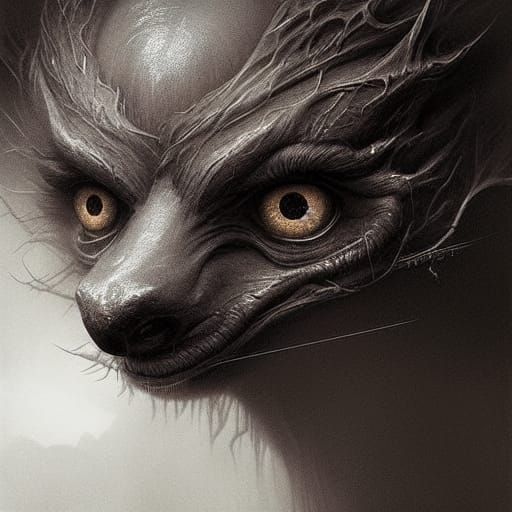 Creepy Furry Creature Portrait in Matte Painting Style