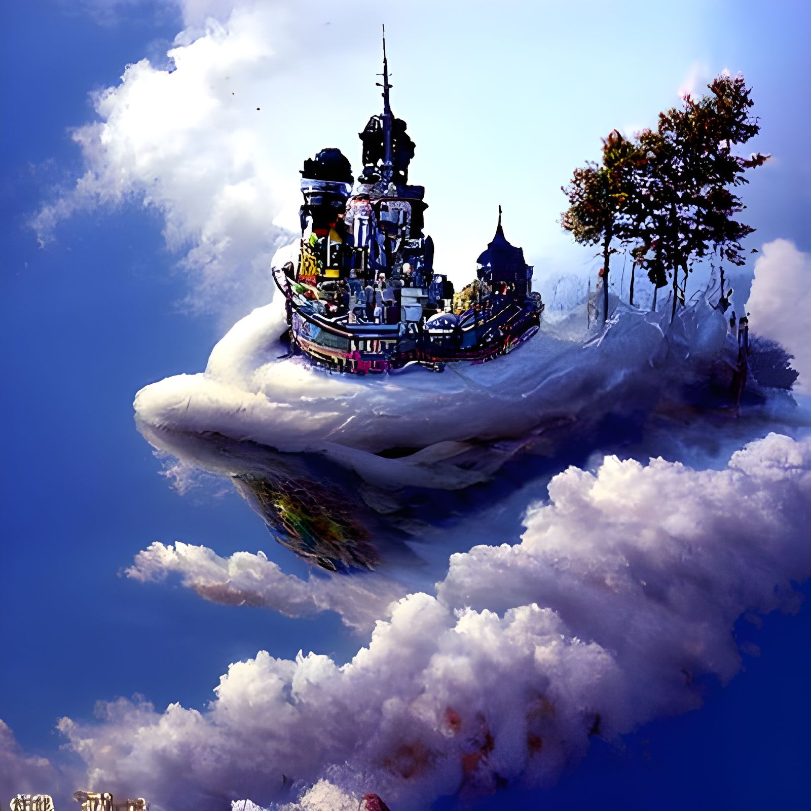 Floating Castle in the Sky: Surreal Ethereal Painting