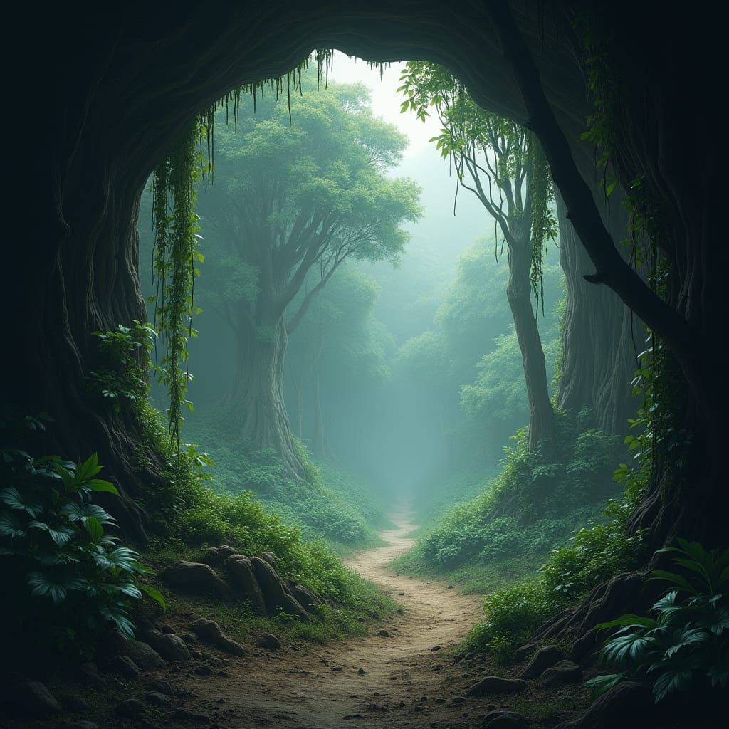 Jungle Cave Entrance Battle Map in Atmospheric Style