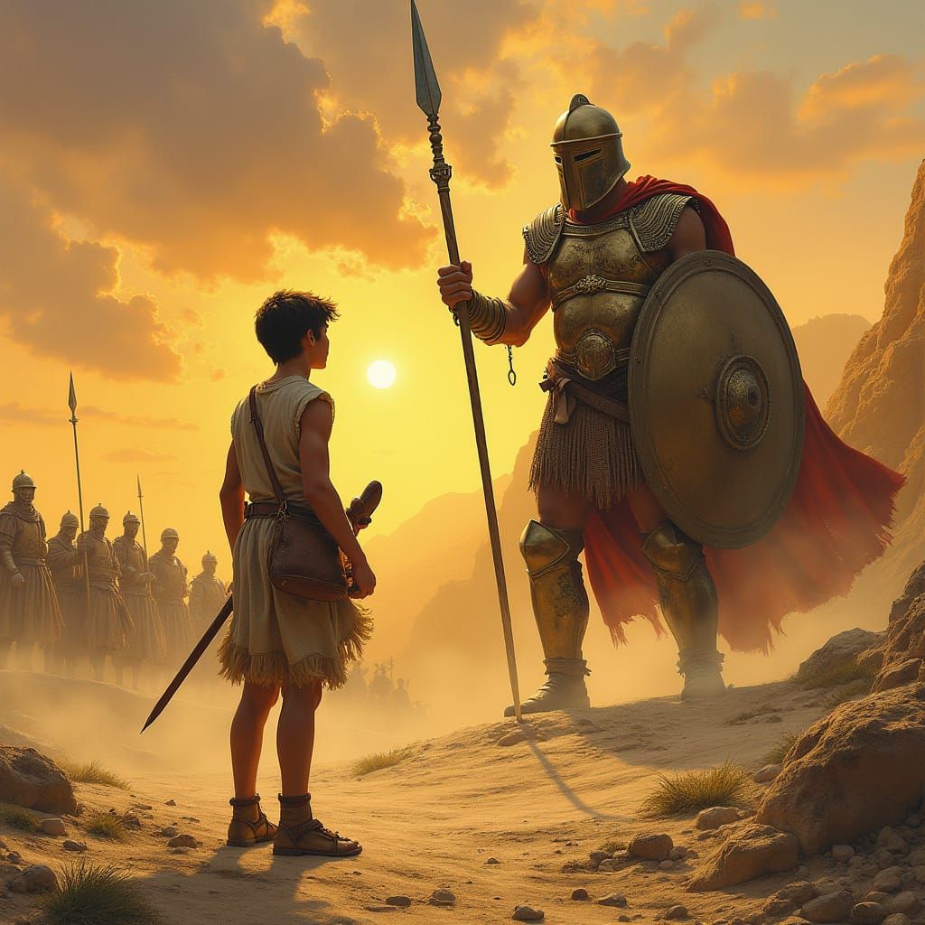 David and Goliath Epic Battlefield Scene