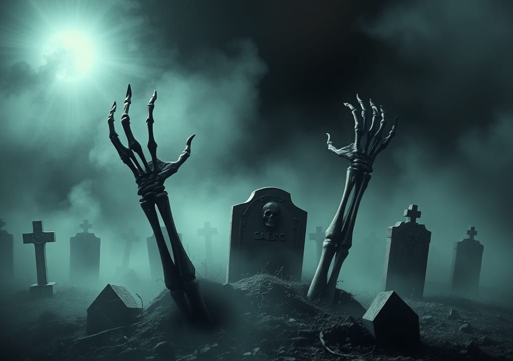Ethereal Graveyard: Zombie Arms in Gothic Horror Style