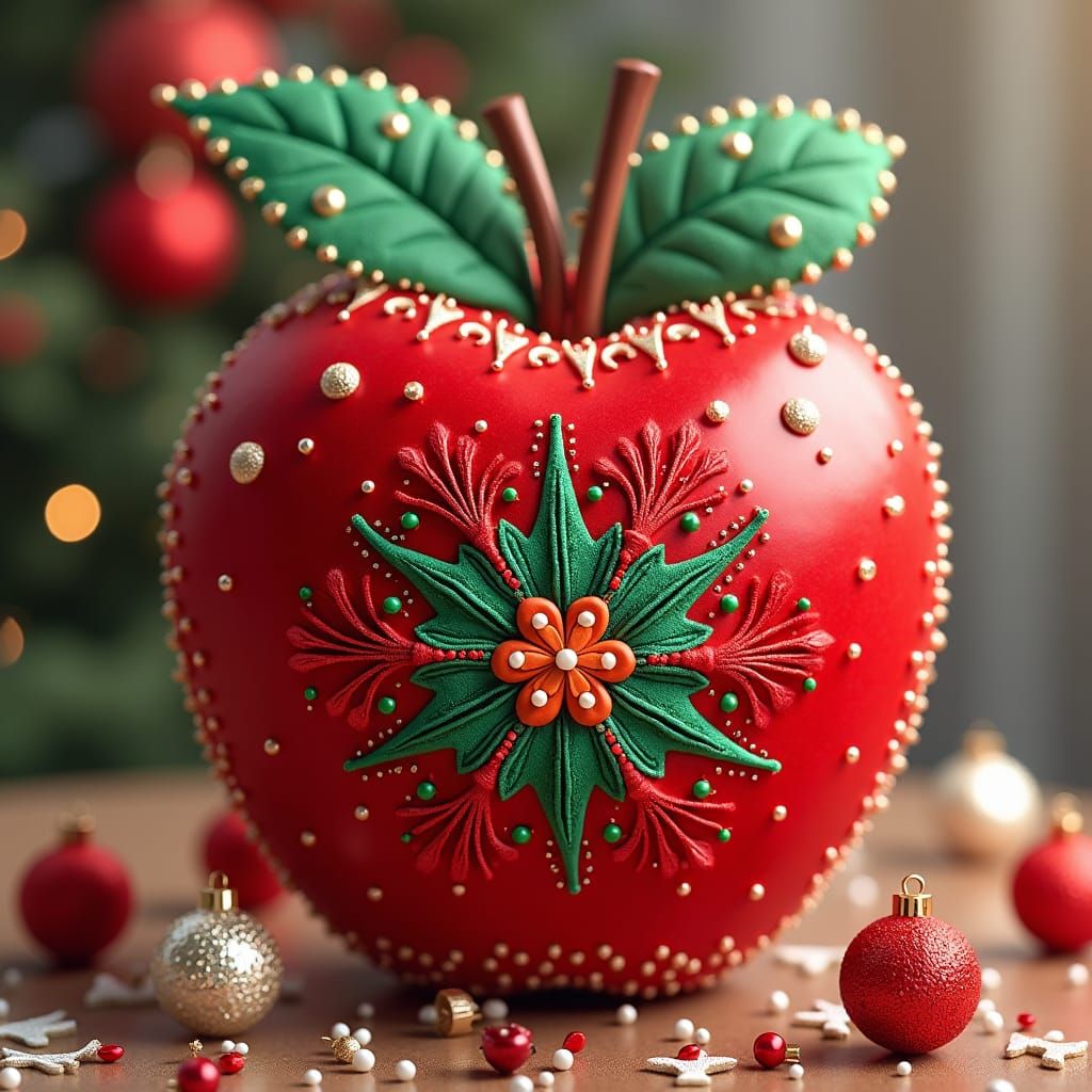 Festive Apple Felt with Christmas Embroidery in Candy Art St...