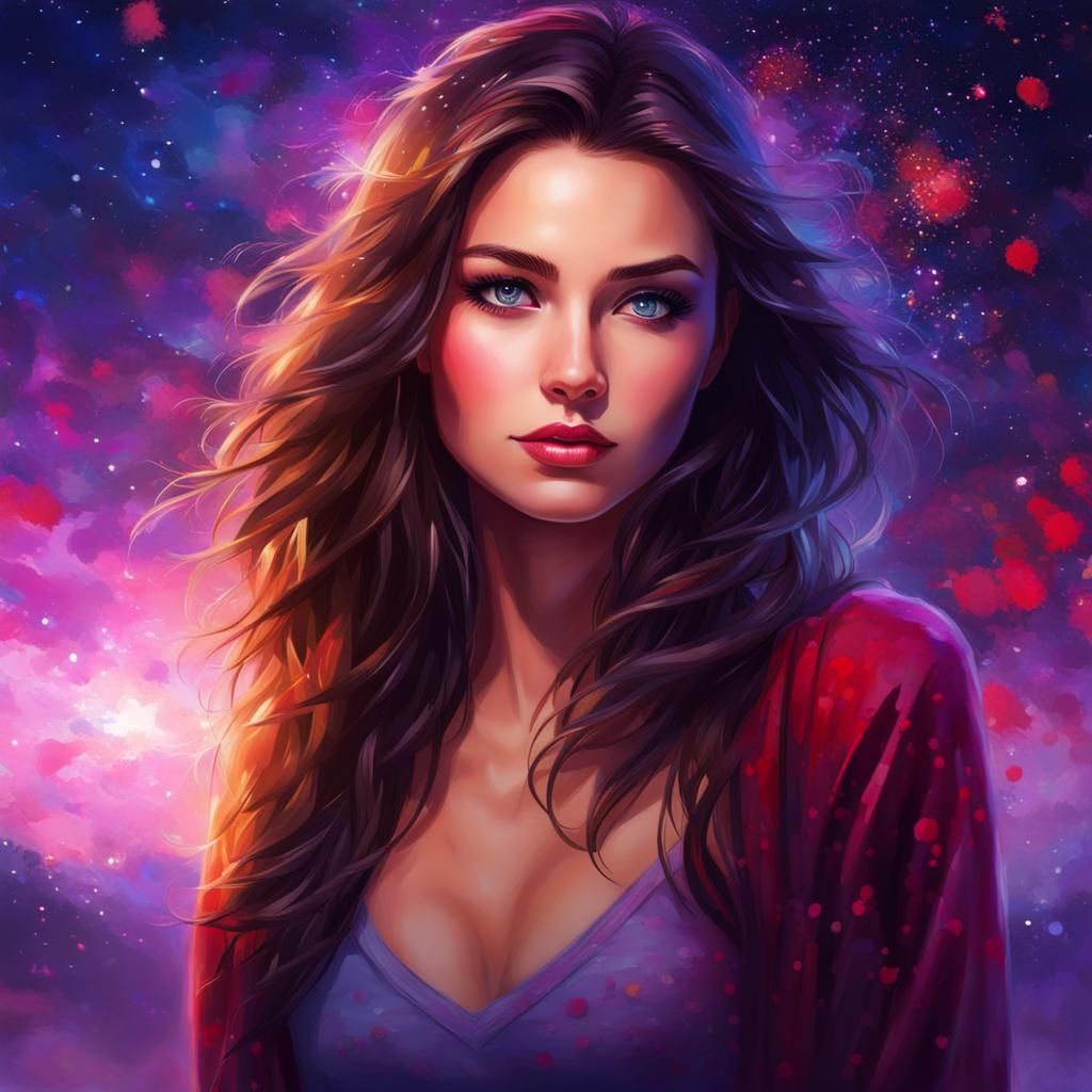 Attractive Girl with Lover in Colorful Nightscape