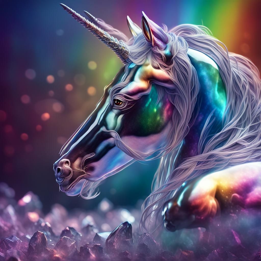 Rainbow Crystal Unicorn: Hyper-Realistic Digital Art