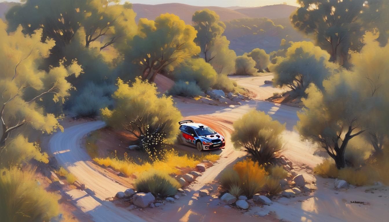 Golden Hour Oil Painting with Dynamic Composition