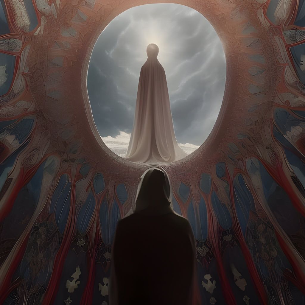 Knitted Yarn Cloak with Fantasy Sky, Hyperdetailed