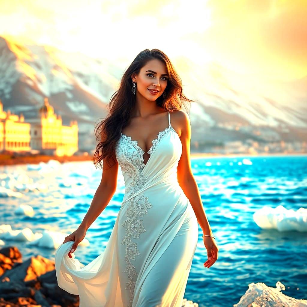 Stunning Woman on Iceland Beach in Fantasy Art