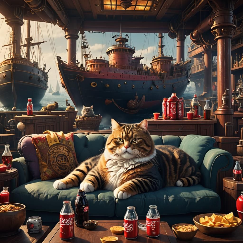 Overweight Cat Lounging on Couch: Digital Matte Painting
