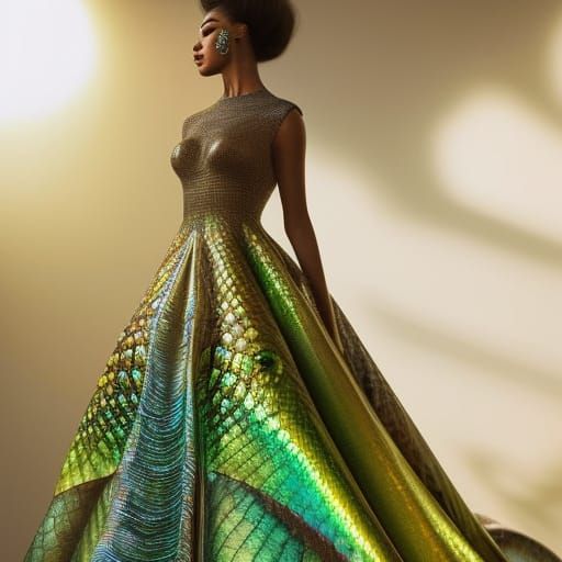 Lizard Goddess in Chameleon Dress: Digital Art