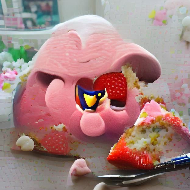 Kirby Eats Strawberry Cake