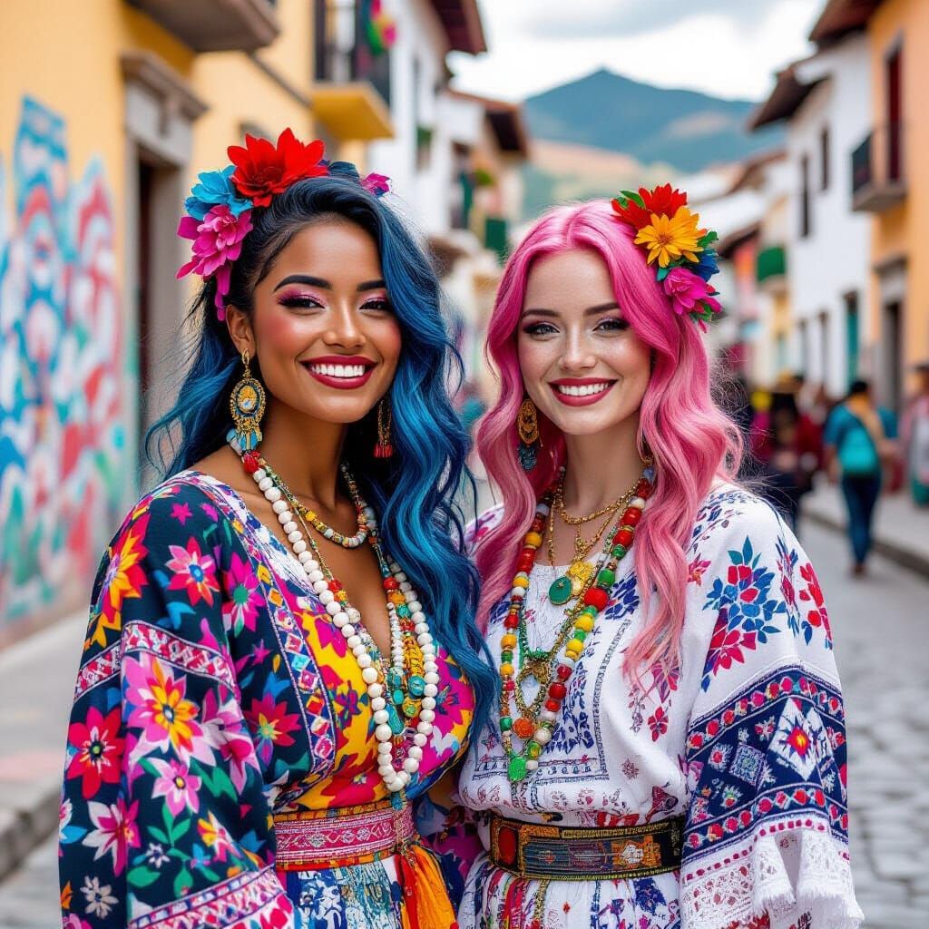 Ecuadorian Streetwear Fashion in Folk Pop Art Style