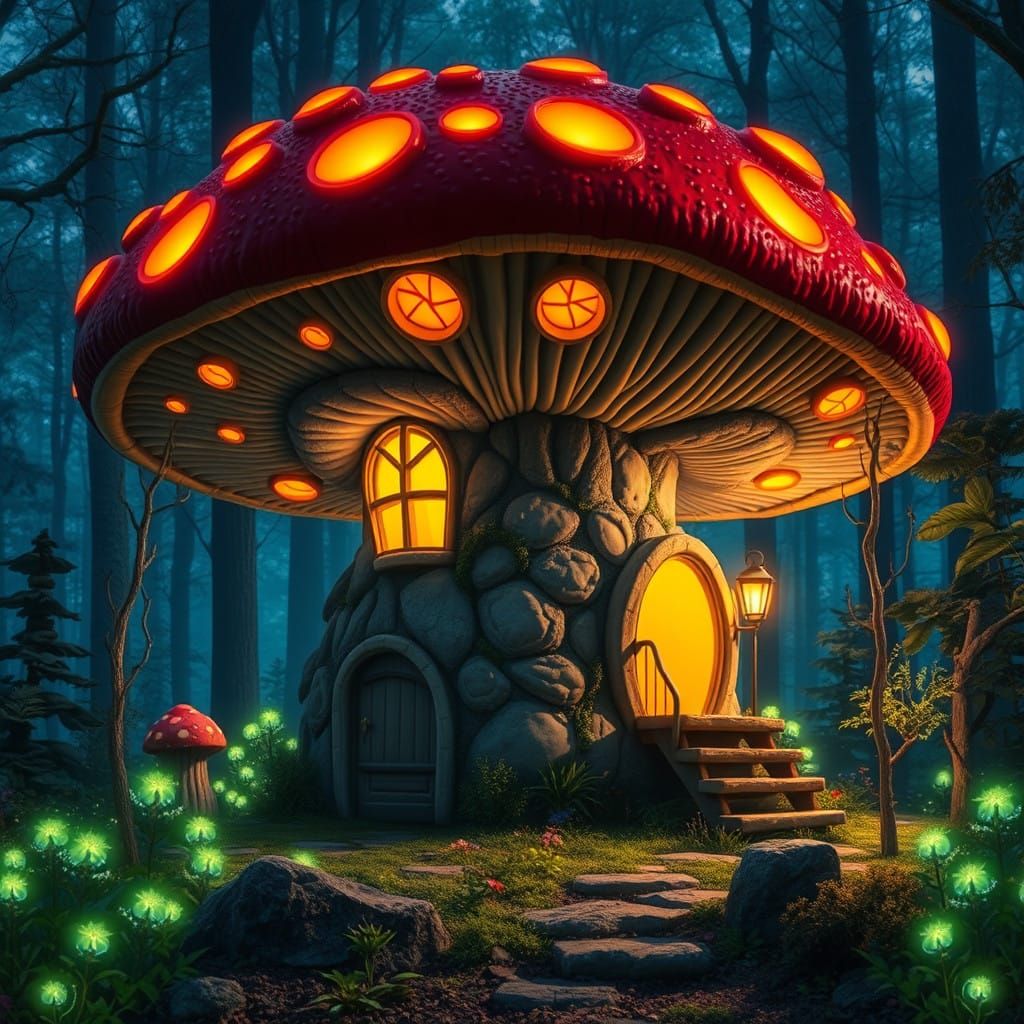 Mysterious Bioluminescent Fungus Castle in a Primeval Woodla...