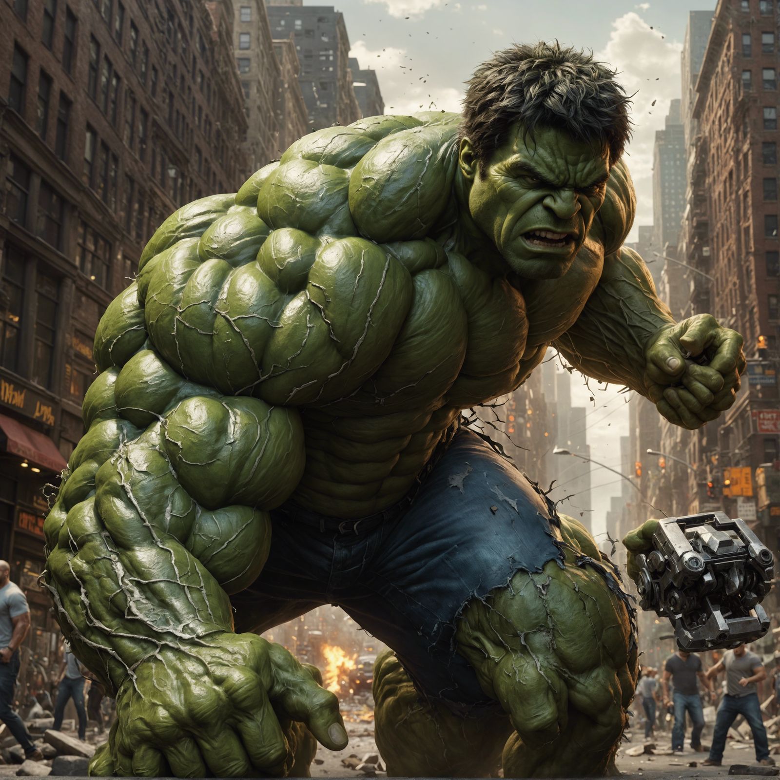 Hulk Rampage in the City: Digital Oil Painting