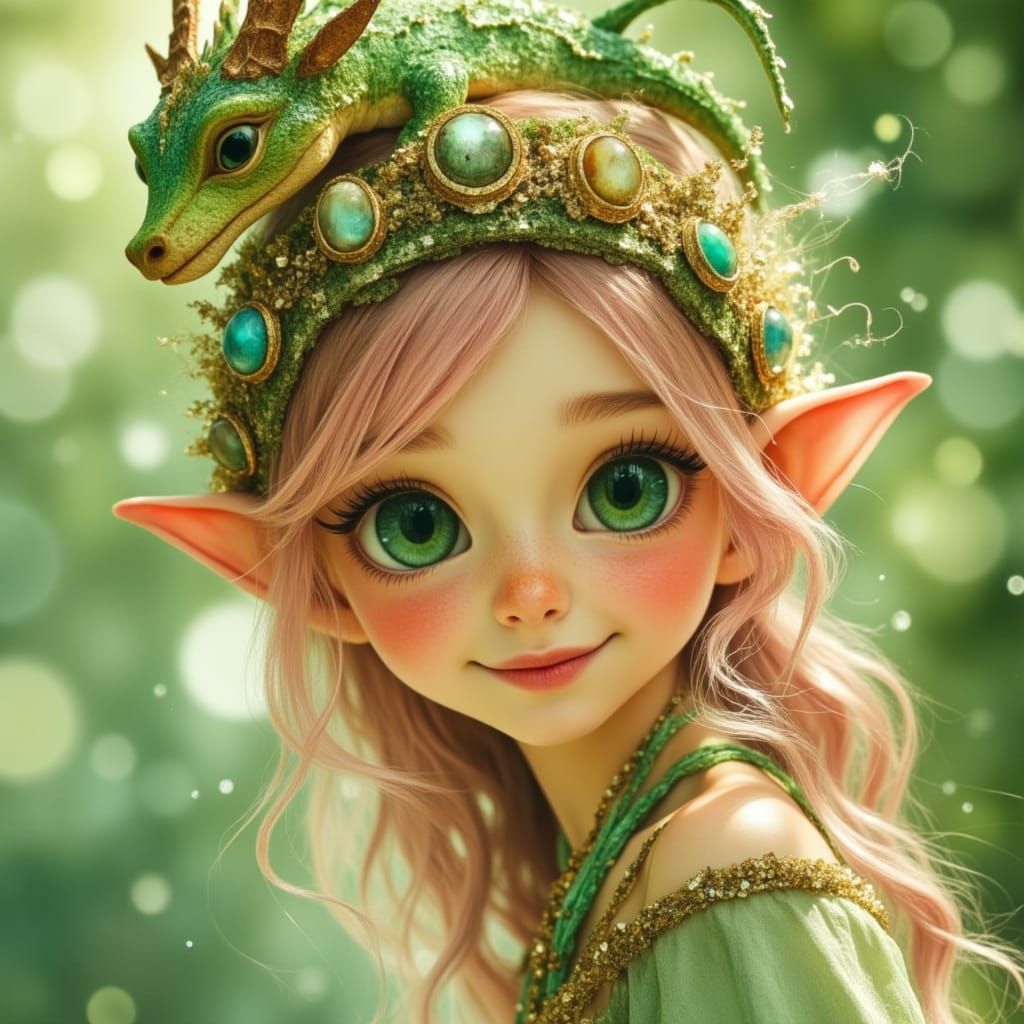 Young Elf with Dragon Crown in Fairy Tale Style