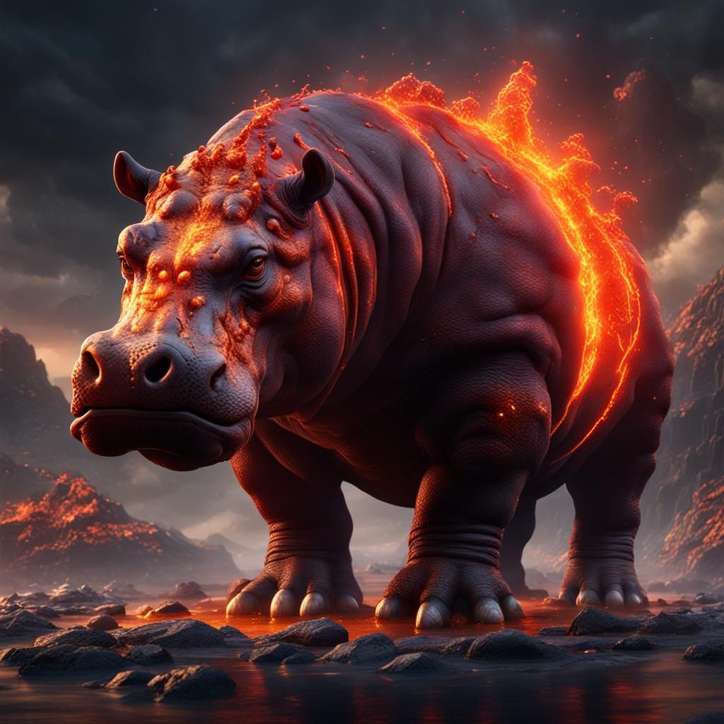 Magma Hippo Fantasy Concept Art